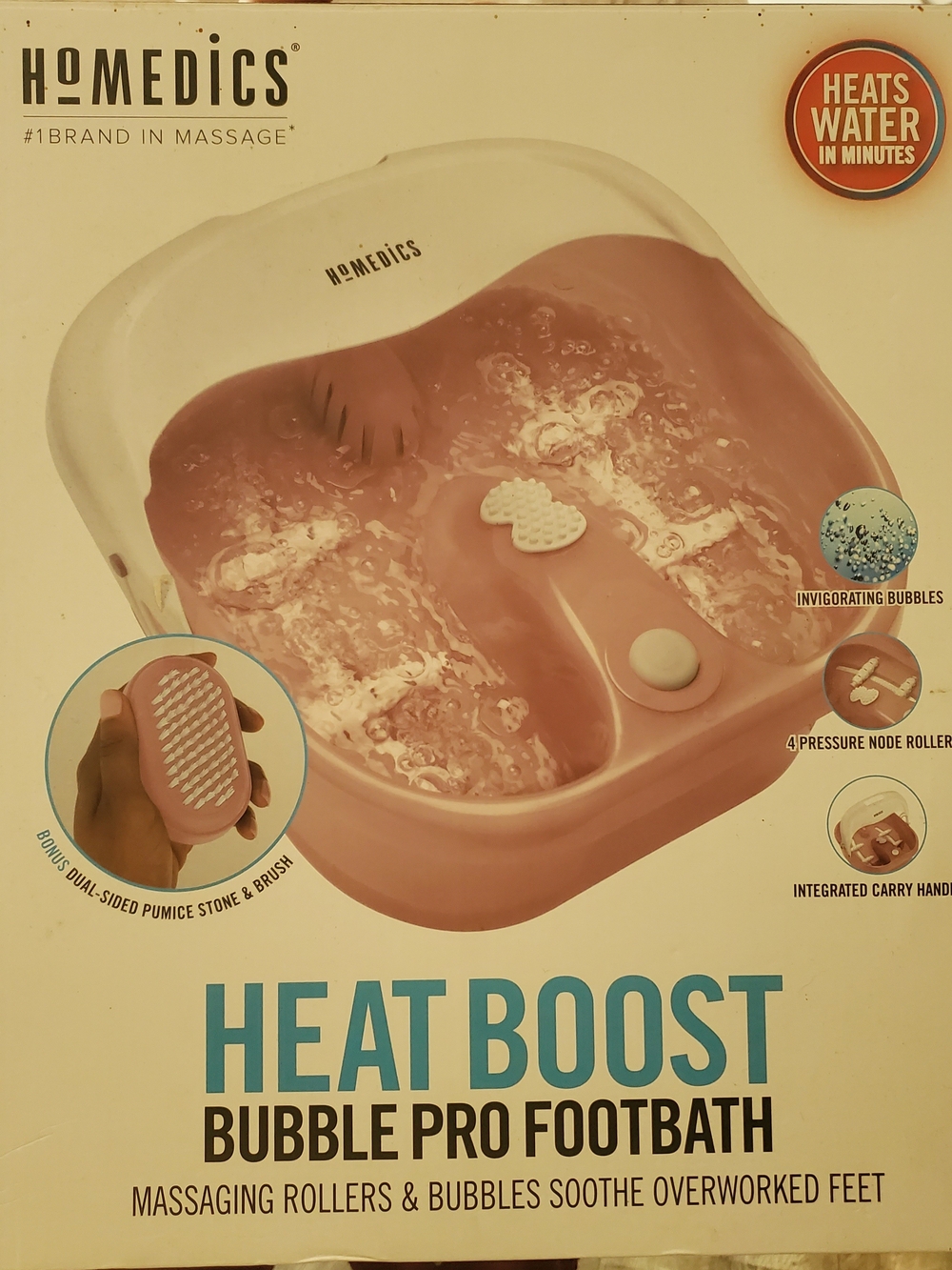 Homedics Pink Heat Boost Bubble Pro Footbath
